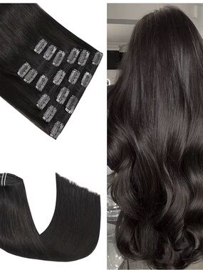 Honsoo Remy Hair Extensions Clip in Human Hair #2 Dark Brown 22”straight